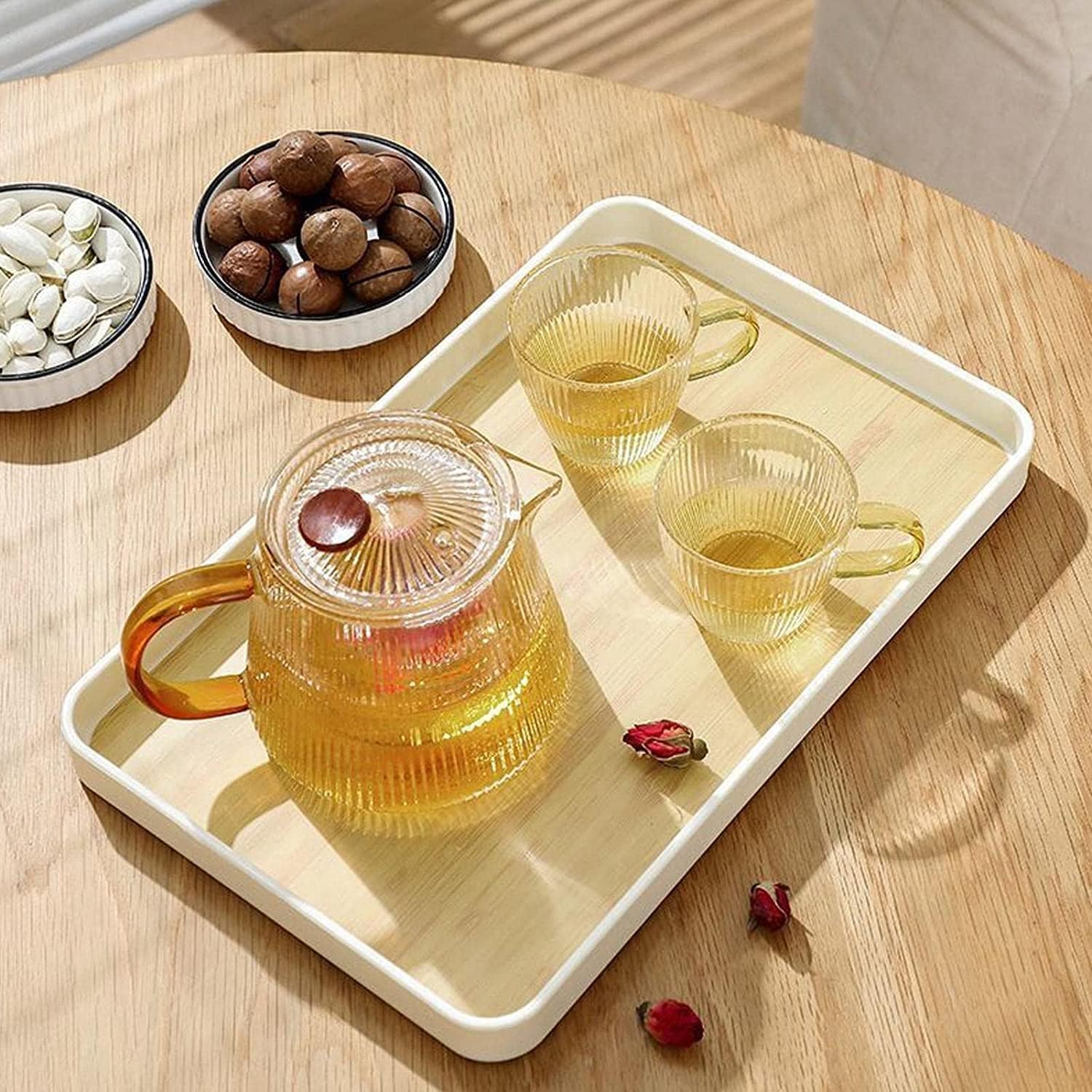 Amazon.co.jp: KJOET トレー、木製カフェトレー、コーヒートレー、天然