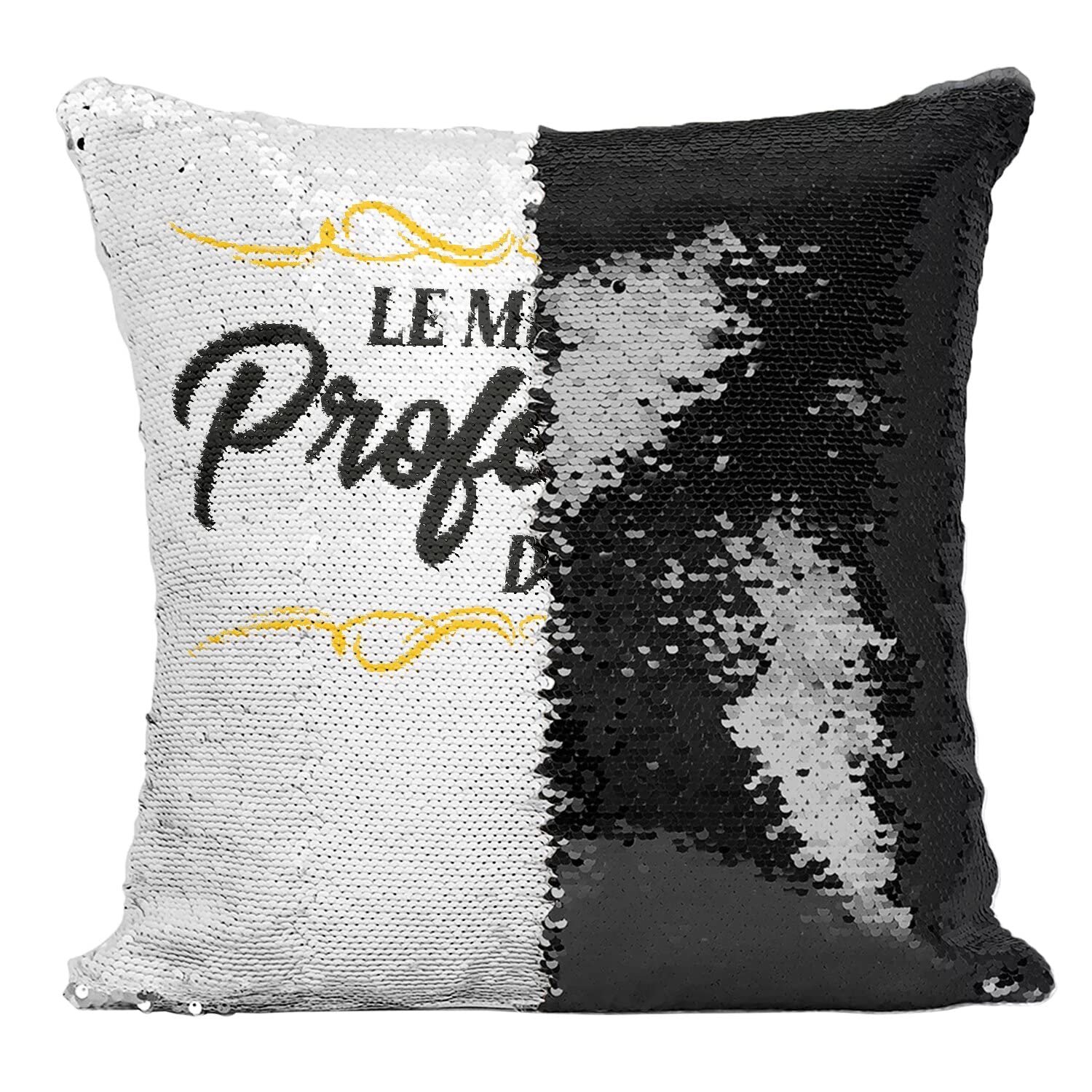Coussin sequin noir Le Meilleur Professeur du Monde souvenir lycée