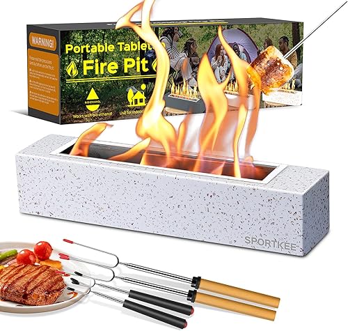 Fogata de mesa rectangular de 18 pulgadas, para interiores, etanol, sin humo, cuenco de mesa portátil de hormigón, chimenea personal al aire libre