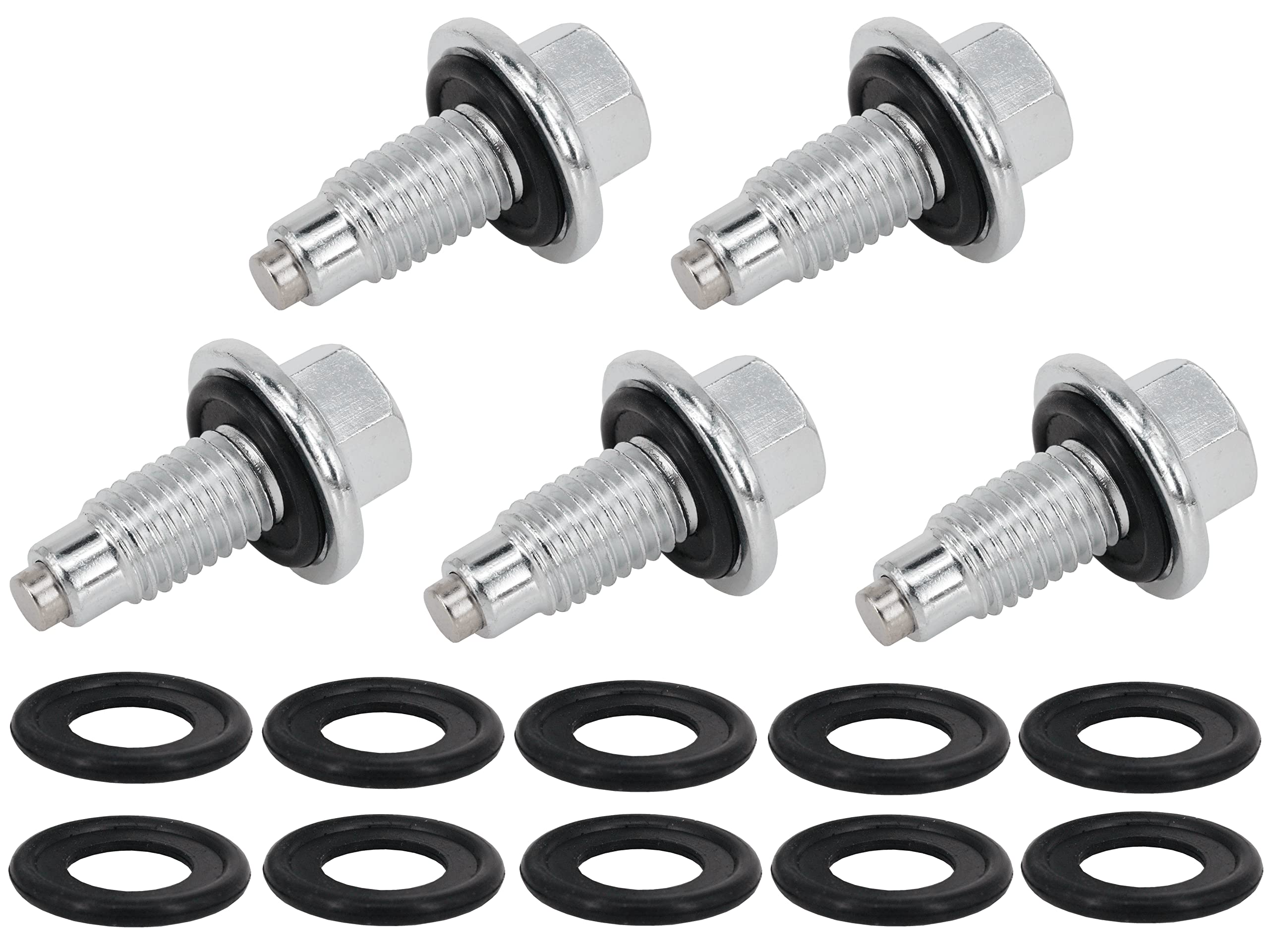 5PCS M12x1.75MM Magnetic Oil Drain Plug Fit for Buick Cadillac Chevrolet GMC Lincoln Ford, Replace 090-936CD 090-091 090-175CD 653096US 55577568 090-948, WITH 10PCS 097-119 Gaskets