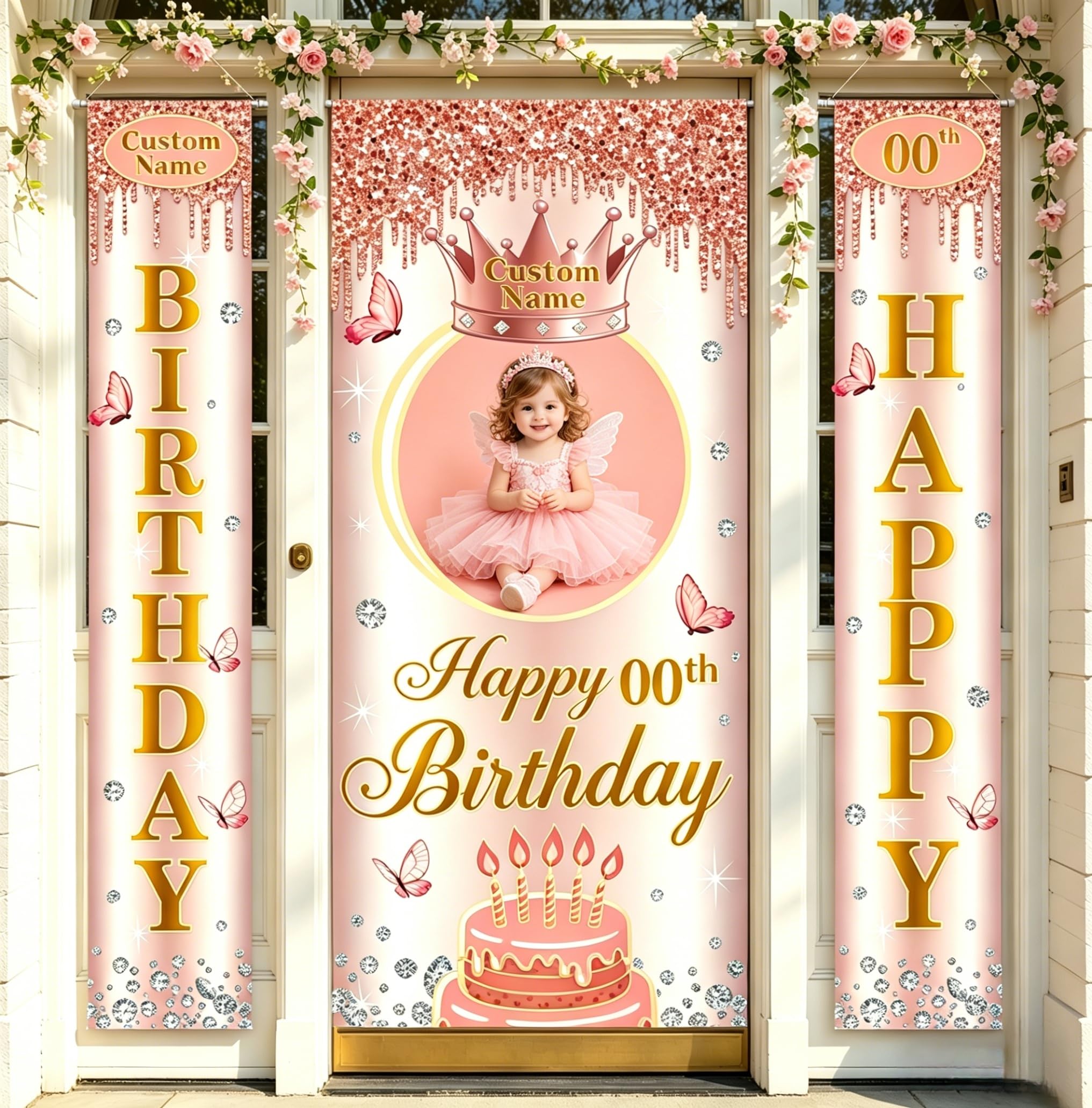 Custom Happy Birthday Banner, Personalized Birthday Banner, Happy Birthday Background Customize for Men Women Kids with Picture/Name/Age Decorations Indoor Outdoor (Style 11)