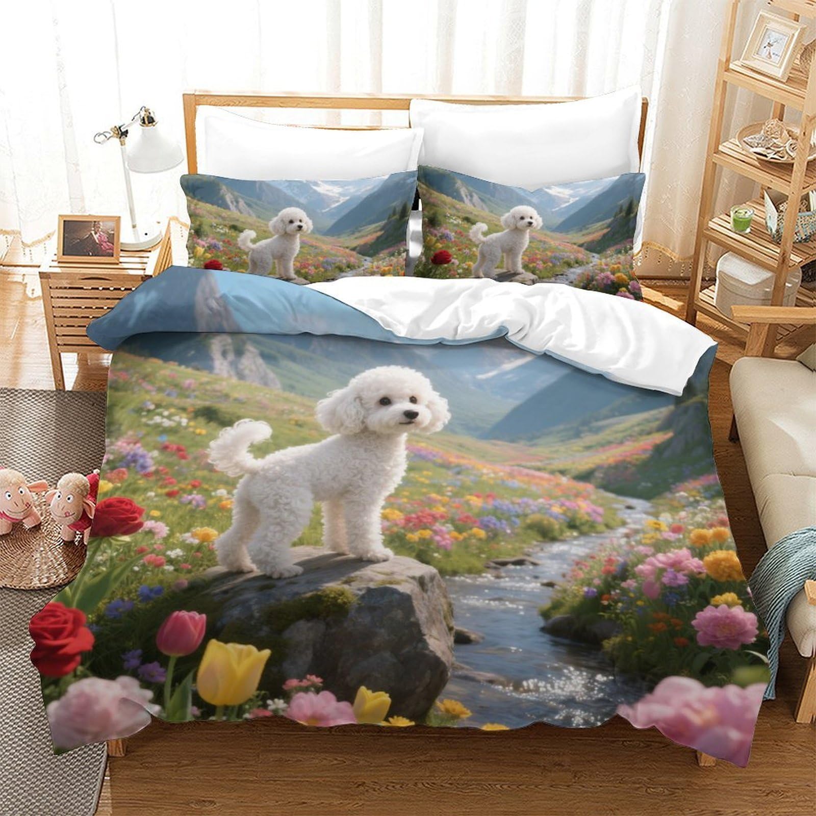 Housse de couette caniche 3D microfibre hypoallergénique sans repassage