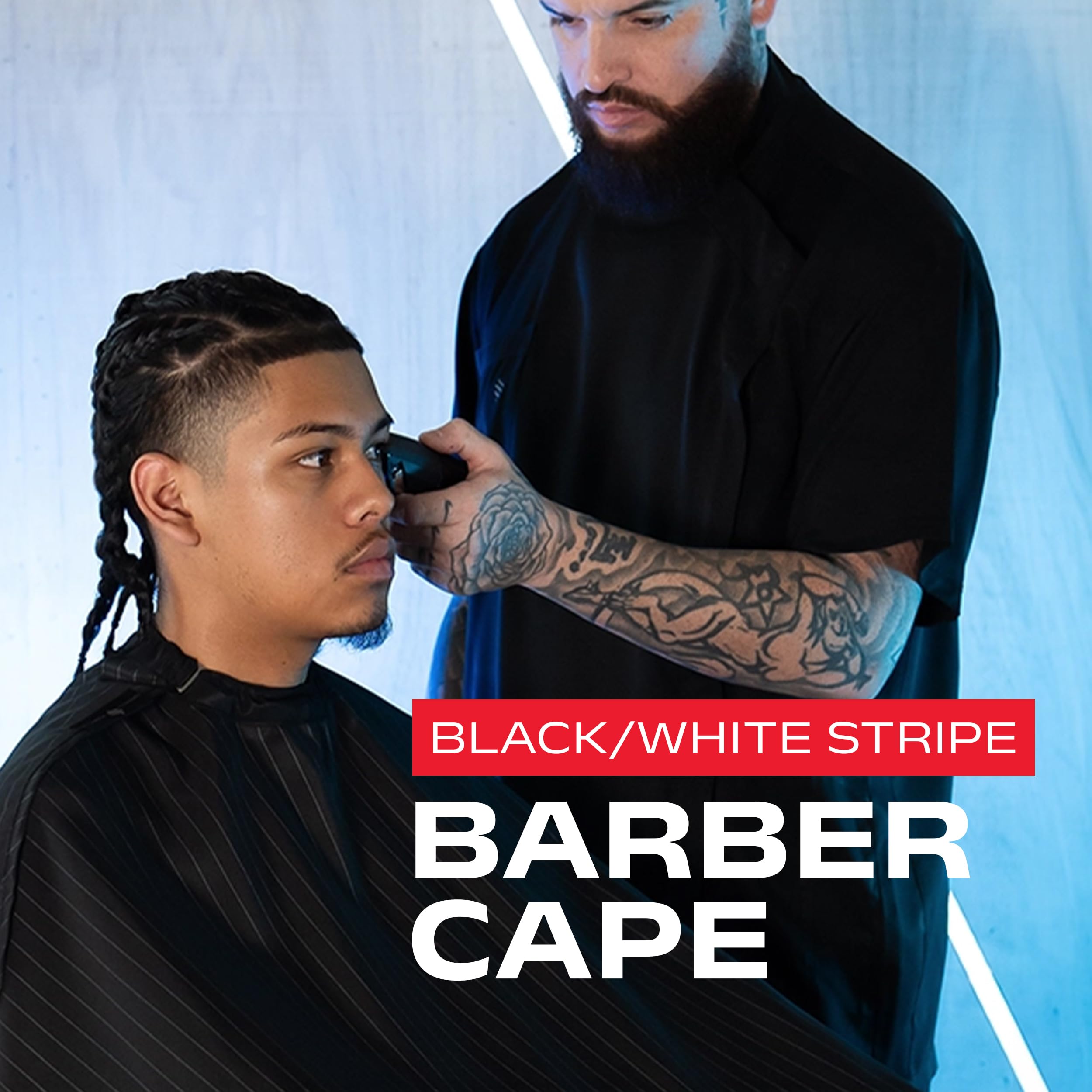 Barber Strong Peleryna fryzjerska, odpychający włosy i materiał redukujący zakłócenia, elastyczny, elastyczny pasek na szyję dla wygody, wodoodporny materiał, ponadwymiarowy dla pełnego pokrycia