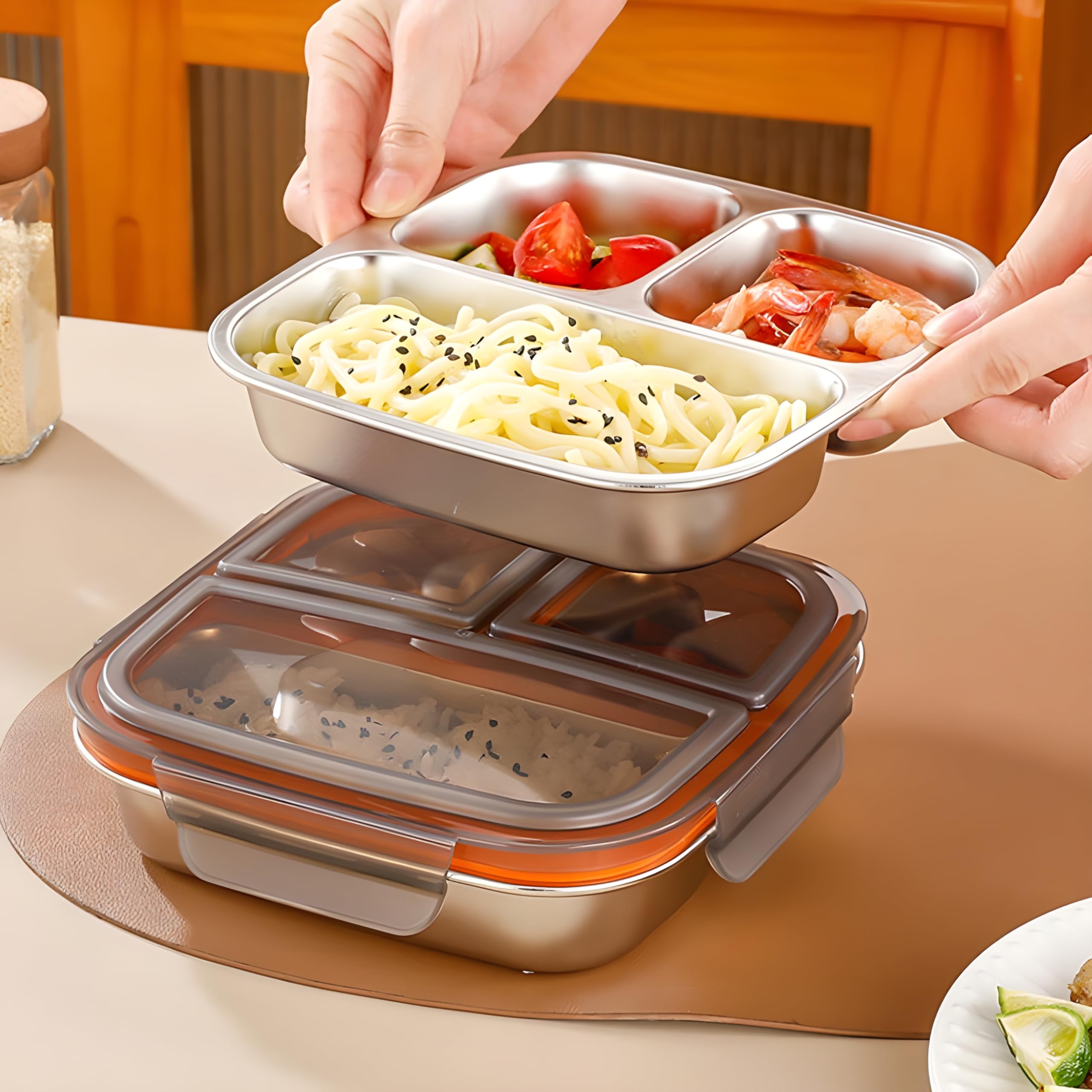 Stainless Steel 3 Compartment Lunch Box - Leakproof & Dishwasher Safe -7 Stainless Steel 3 Compartment Lunch Box - Leakproof & Dishwasher Safe -7