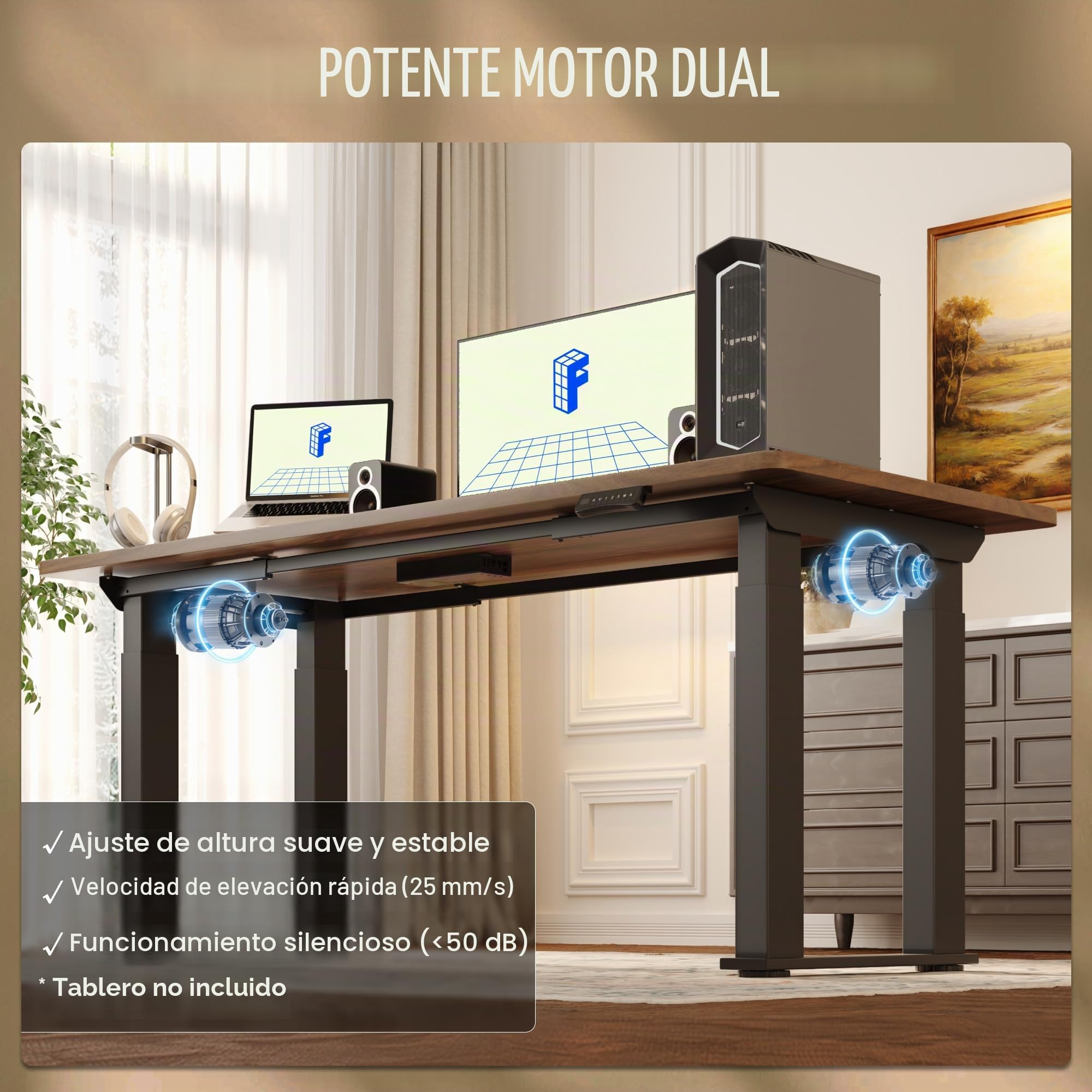 FLEXISPOT Escritorio Elevable Eléctrico Marco de Mesa Estructura Escritorio Elevable con 4 Patas, Marco de Acero de Mesa de Comedor y con 2 Motores, con Memoria de 4 Botones- Carga de 150KG,Blanco
