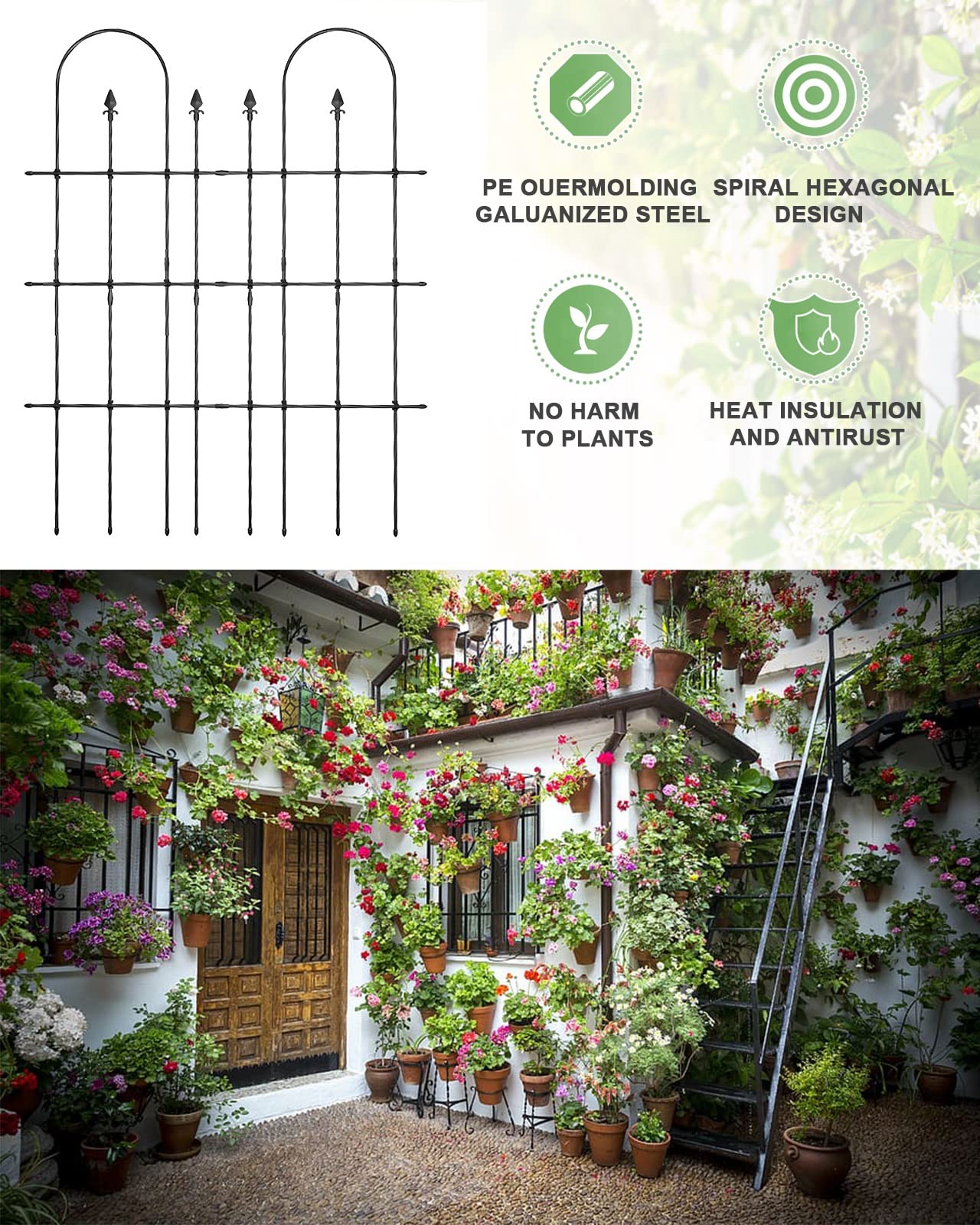 Traliccio da giardino in metallo per piante rampicanti staccabile, pannello di supporto per piante per rose, verdure e fiori cortile nero 208,3 cm di altezza robusto ed elegante