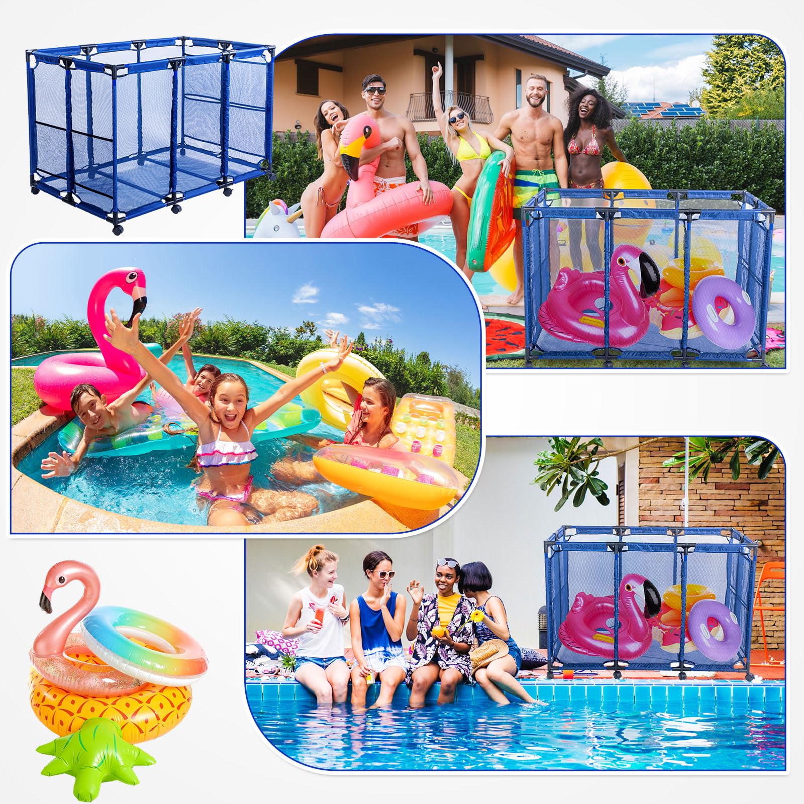 Wowangce Pool Storage Bin Pool Float Storage Nylon Mesh Basket Organizer Floats Equipment Mesh Rolling Storage Organizer Bin for Your Goggles, Floats, 47.2 x 30.2 x 34 Inch(1 Piece)