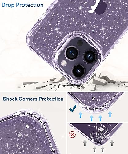 Miniatura 120 de MIODIK Funda compatible con iPhone 13 Pro, con protector de pantalla + protector de lente de cámara, funda protectora de purpurina transparente