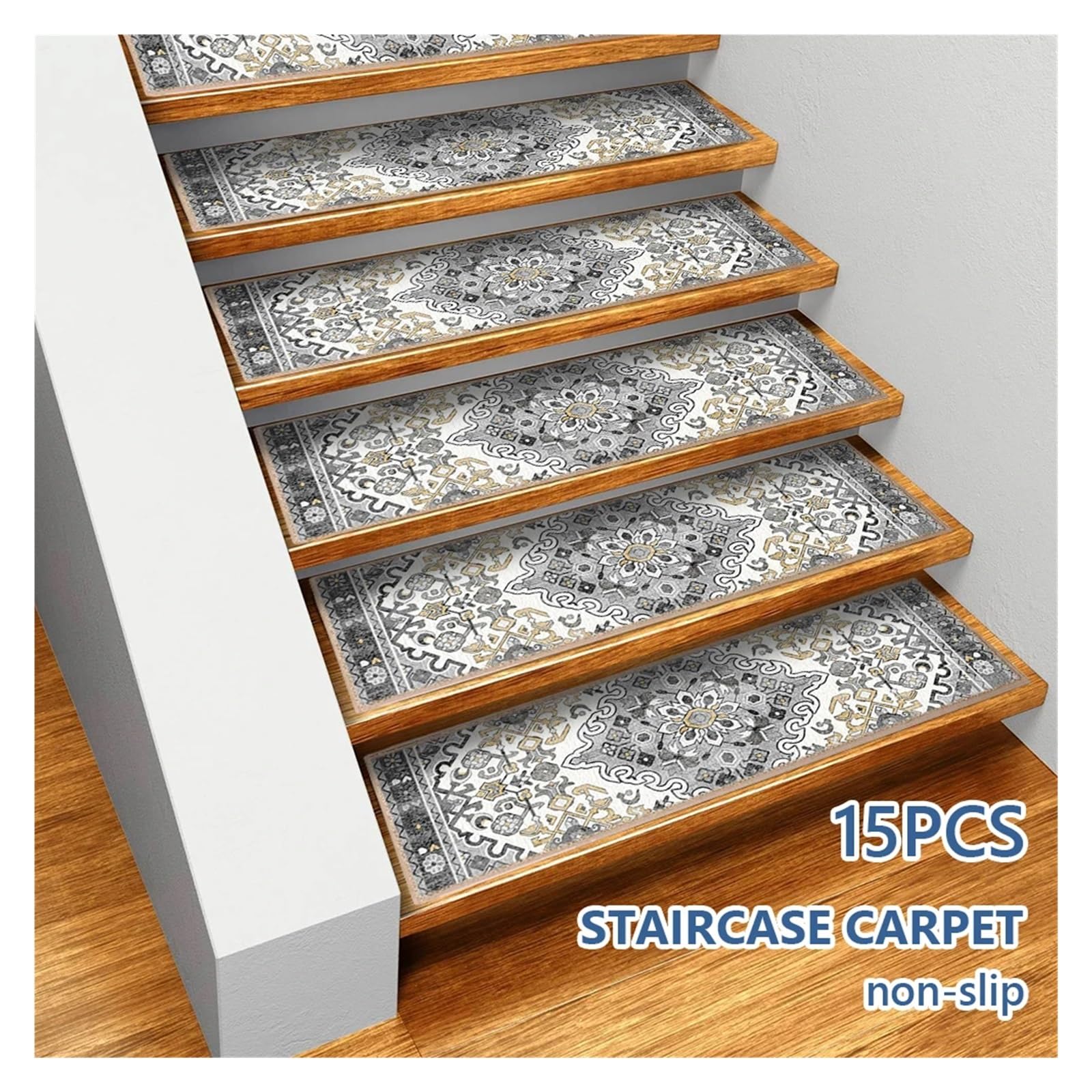 Teppichfliesen 15-teiliges Teppich-Treppenstufen-Set, Selbstklebende, Rutschfeste For Den Innenbereich, Wiederverwendbare(Gray)