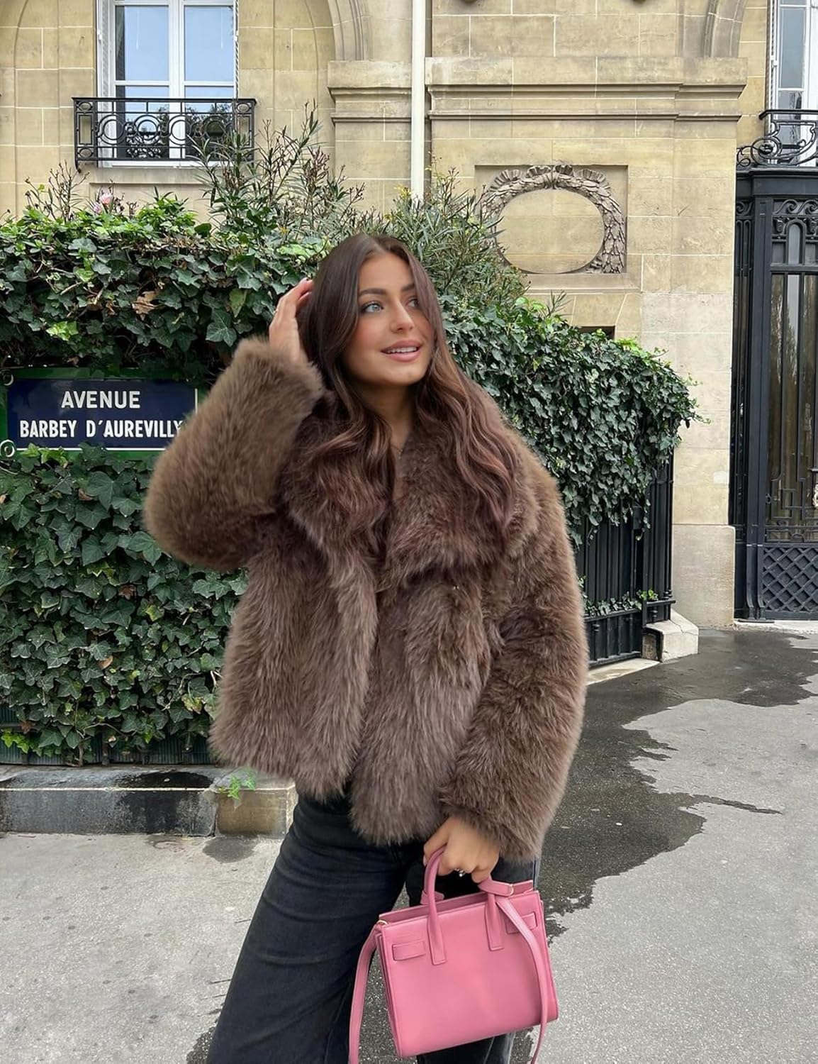 COZYPOIN Womens Faux Fur Jacket Fluffy Fur Coat Cropped Long Sleeve Lapel Button Down Fuzzy Winter Outerwear - Image 7