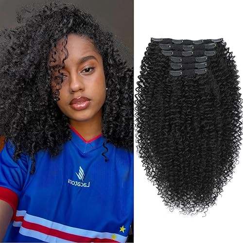 Curly Clip in Hair Extensions, Urbeauty Pink Mango 6 PCS 100% Pure Protein Silk Curly Hair Extensions Clip Ins for Black Women Kinky Hair Soft Natural Durable Light Long Lifespan