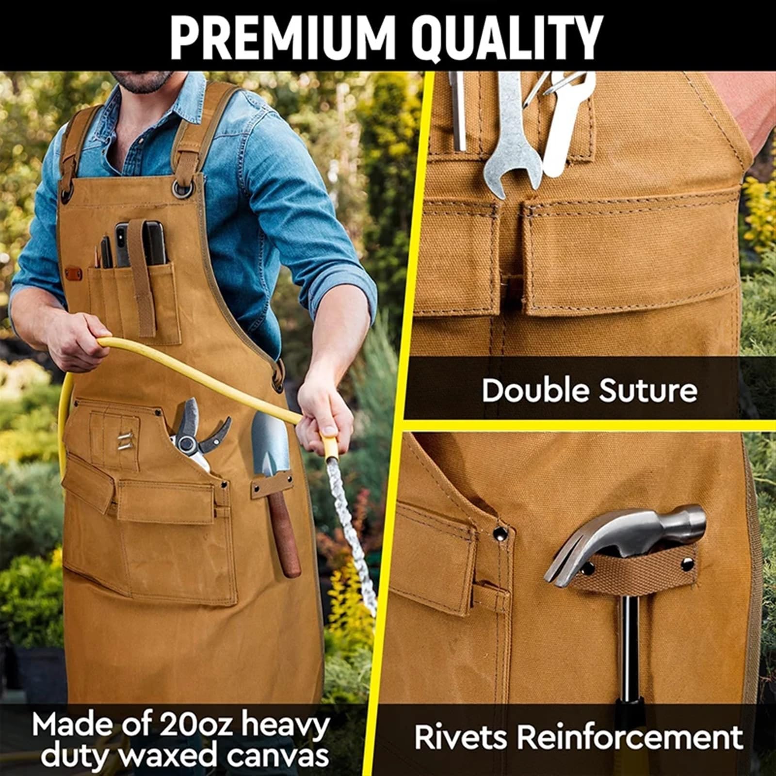 Delantal de Trabajo Delantal de barista cocina Unisex algodón y lona a la moda for mujer, hombre, Chef, camarero cuero, cafetería, tienda, uniforme peluquería barbacoa