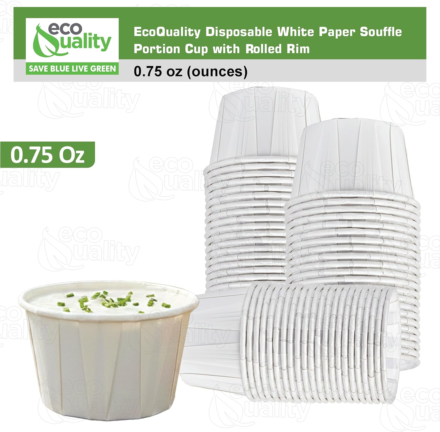 EcoQuality 2 oz Disposable White Paper Souffle Portion Cup with Rolled Rim - Condiments, Sauces, Samples Portion Control Cup - For Restaurants, Catering, Parties & Home Use (1000)
