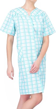 Ezi Womens Short Sleeve Snap-Front Plaid Seersucker Cotton-Rich House Coat