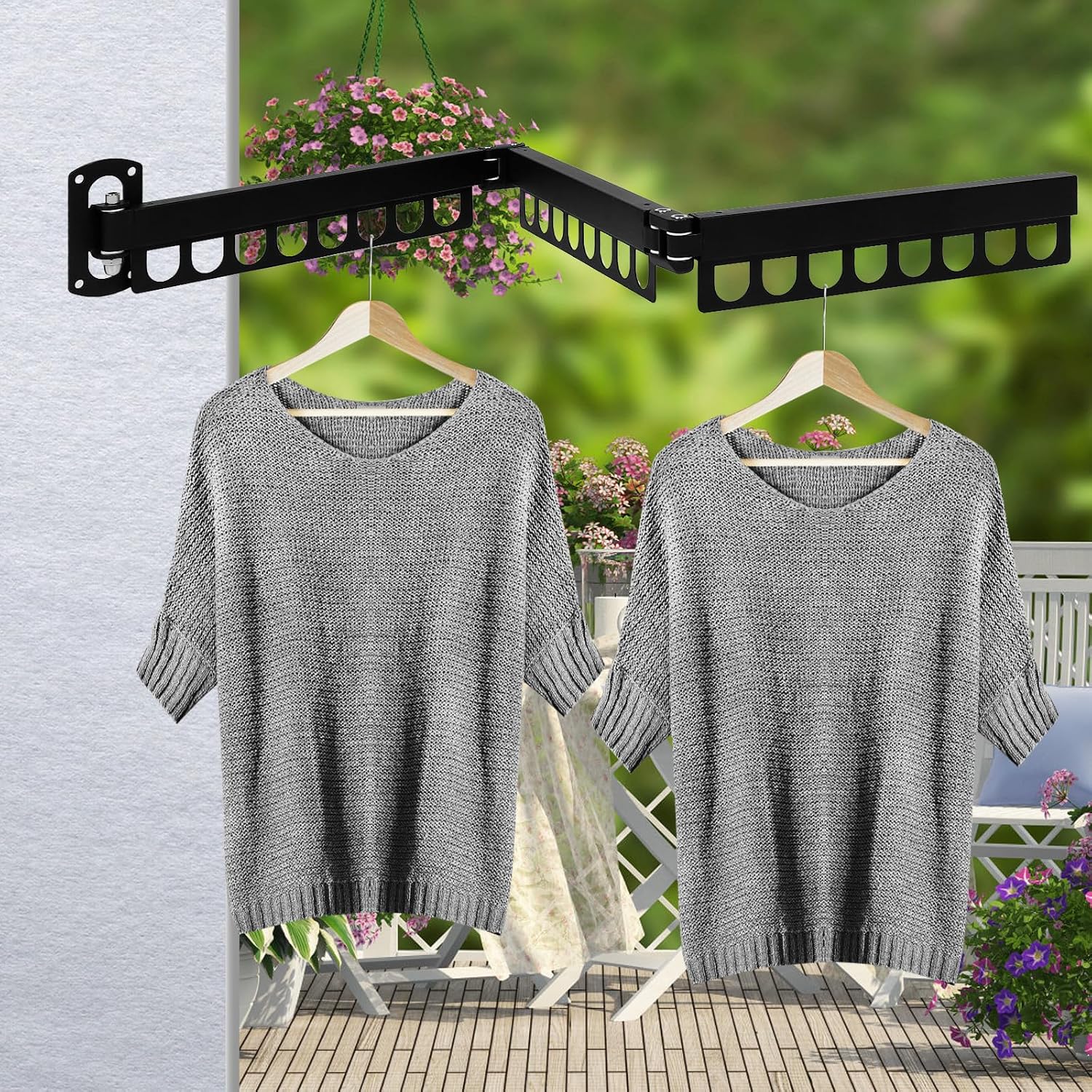 Wall Mounted Clothes Drying Rack Foldable Laundry Drying Rack with Easy Installation and Space-Saving Aluminum Alloy Design in Black for Indoor and Balcony Use