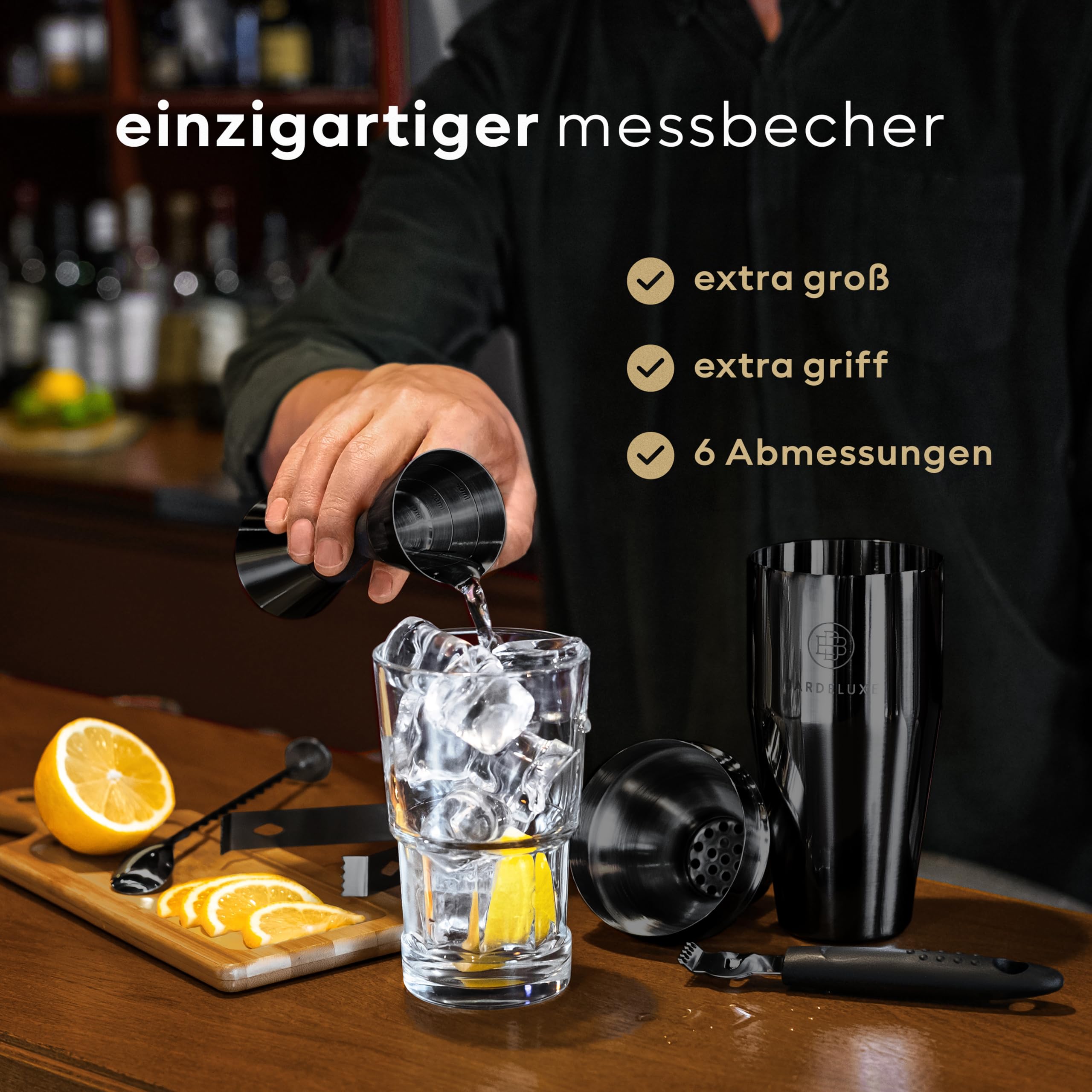BarDeluxe® Cocktail Set 12-teilig, Barkeeper Set, Cocktail Mixer Set | 750ml Cocktailshaker Edelstahl, Cocktail Shaker Set, Bartender Set | Luxus Cocktail Geschenkset