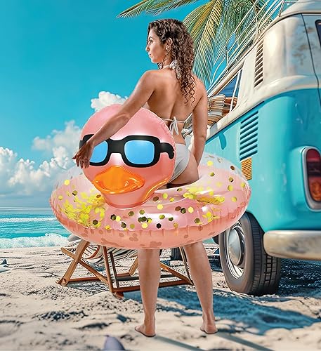 Miniatura 4 de POZA Flotador inflable de pato para piscina vinilo resistente a los rayos UV, confeti de pato para piscina, flotador de piscina de animales, anillo