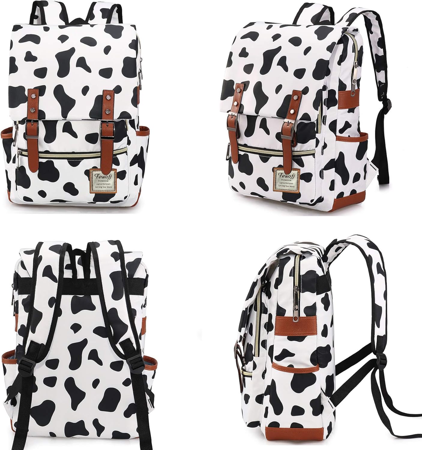 Cow Print School Backpack for Girls, 15.6" Laptop Backpacks College School Bookbags Casual Daypack - Image 6
