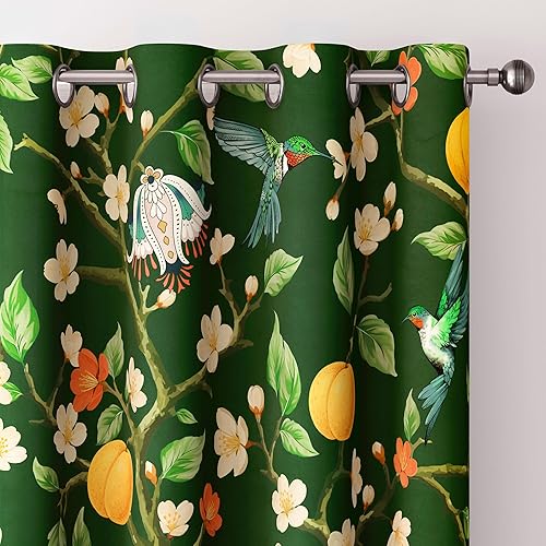Cortinas florales 100% opacas, cortina negra vintage de colibrí de 84 pulgadas de largo, cortinas de ventana con aislamiento térmico estampado, 2