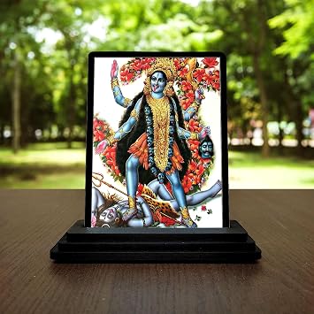 Kali MATA Wooden Car Dashboard Idol Murti Traditional Bhadra Kali Showpiece for Religious Shyama Kali Statue for Festivals - Multicolor - Size 3x5 Inches