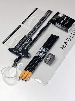 MADLUVV Brow Mapping Kit for Professional Brow Artists to Create the Perfect Brow Eyebrow Stencils, Mapping Pencils with Sharpener, Pre-Inked Mapping String, and Madluvv Eyebrow Caliper