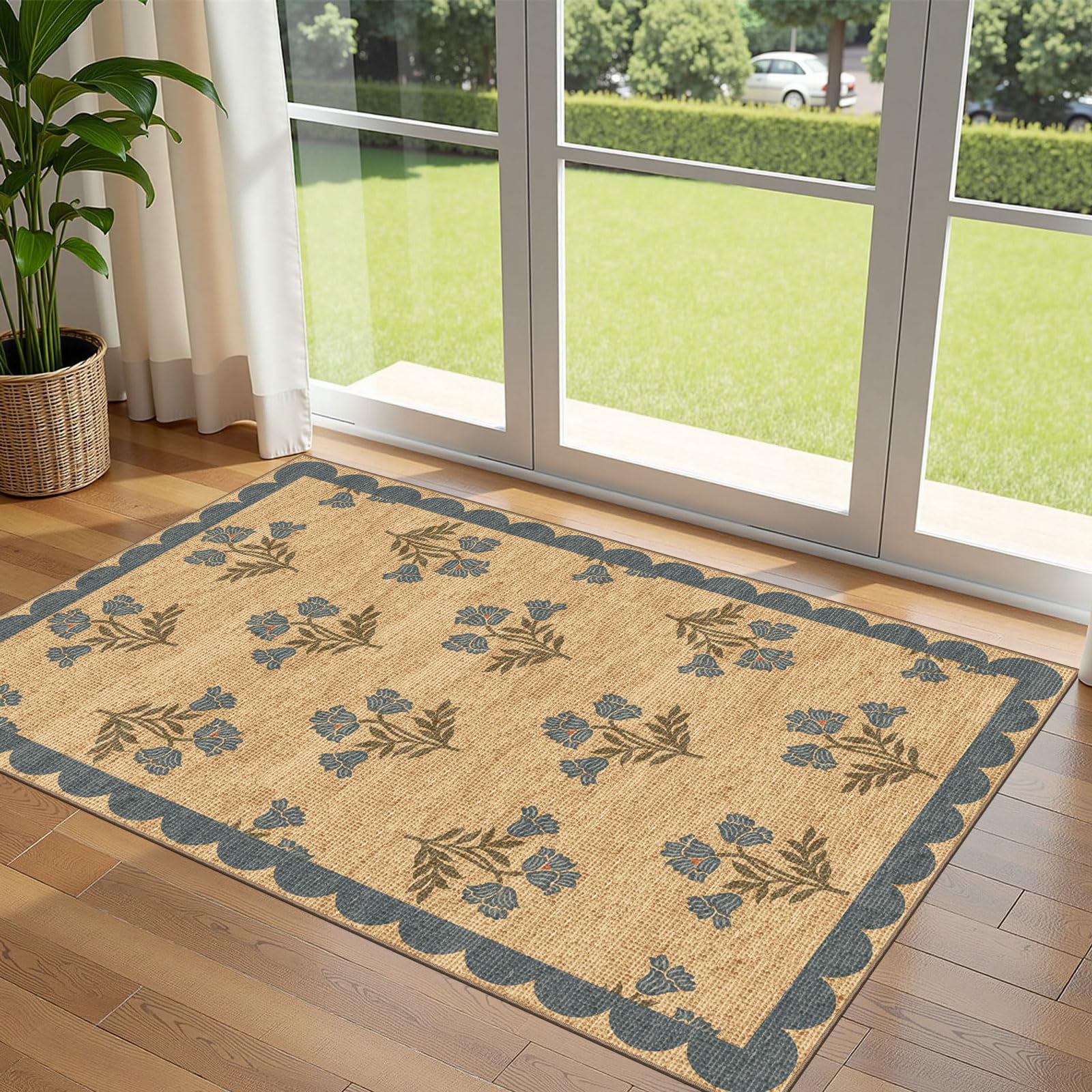 Othilic 3x5 Floral Entry Rug - Washable Indoor Outdoor Mats for Front Door