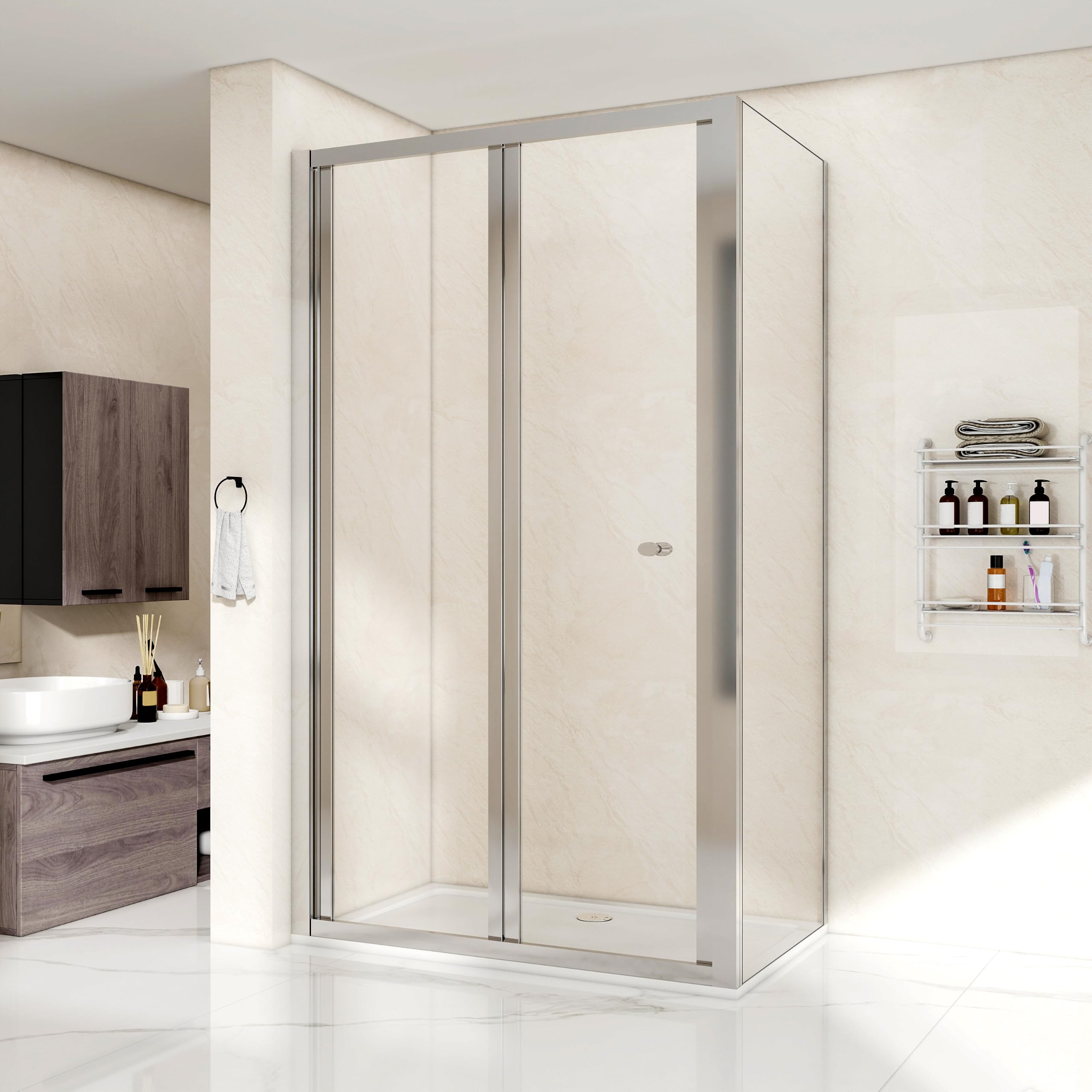 900mm Reversible Bi-Fold Shower Enclosure, 5mm Safety Glass, Chrome