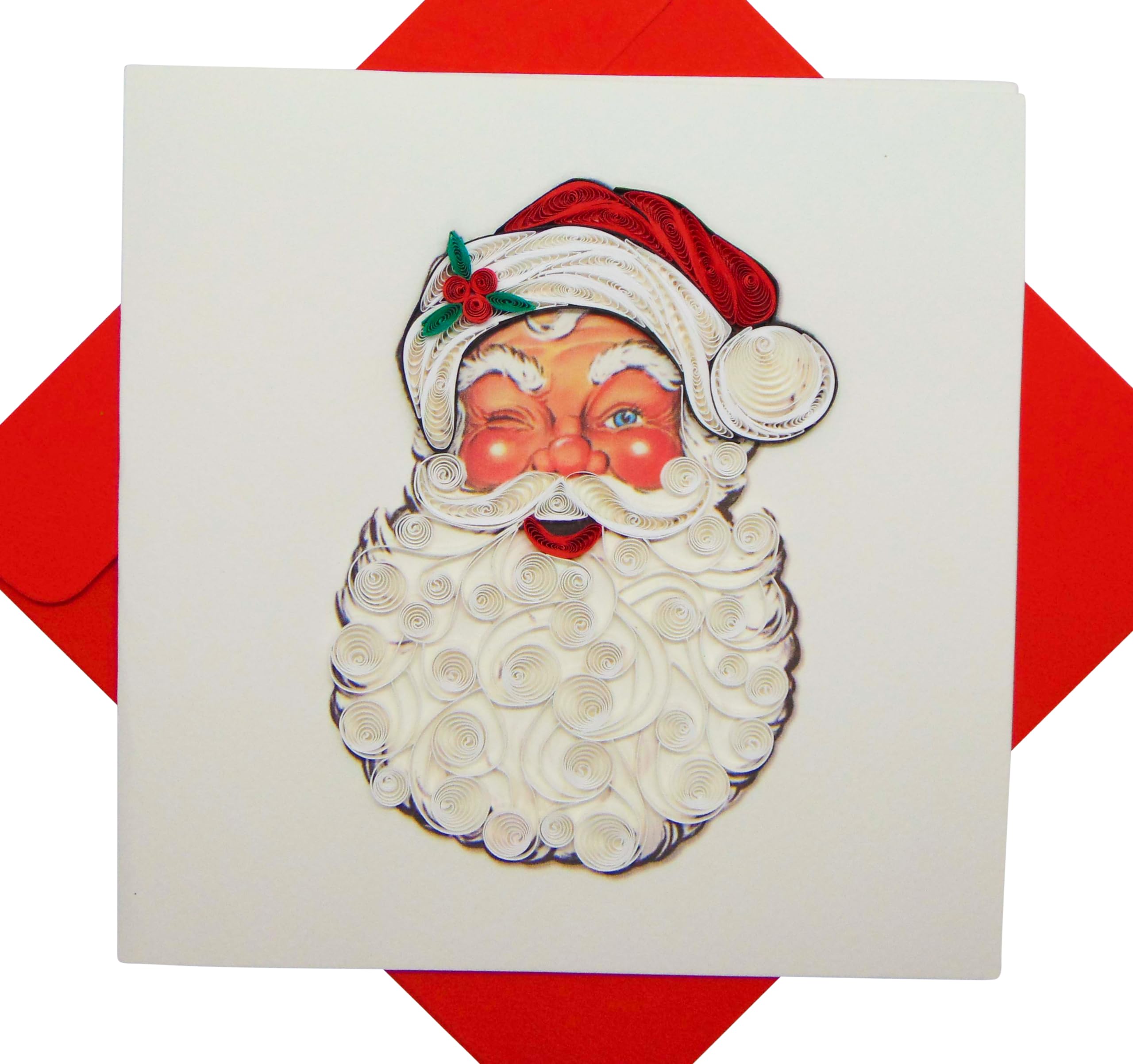 GREENHANDSHAKE Christmas Quilling Card 3D Collection - Unique Dedicated Handmade, Design Greeting Card for all occasion (Vintage Christmas Beistle Santa Claus Face)