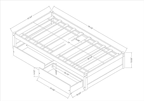 Miniatura 7 de Camas de plataforma con marco de cama individual con 2 cajones de almacenamiento para niños, soporte de listones de madera, no necesita somier,