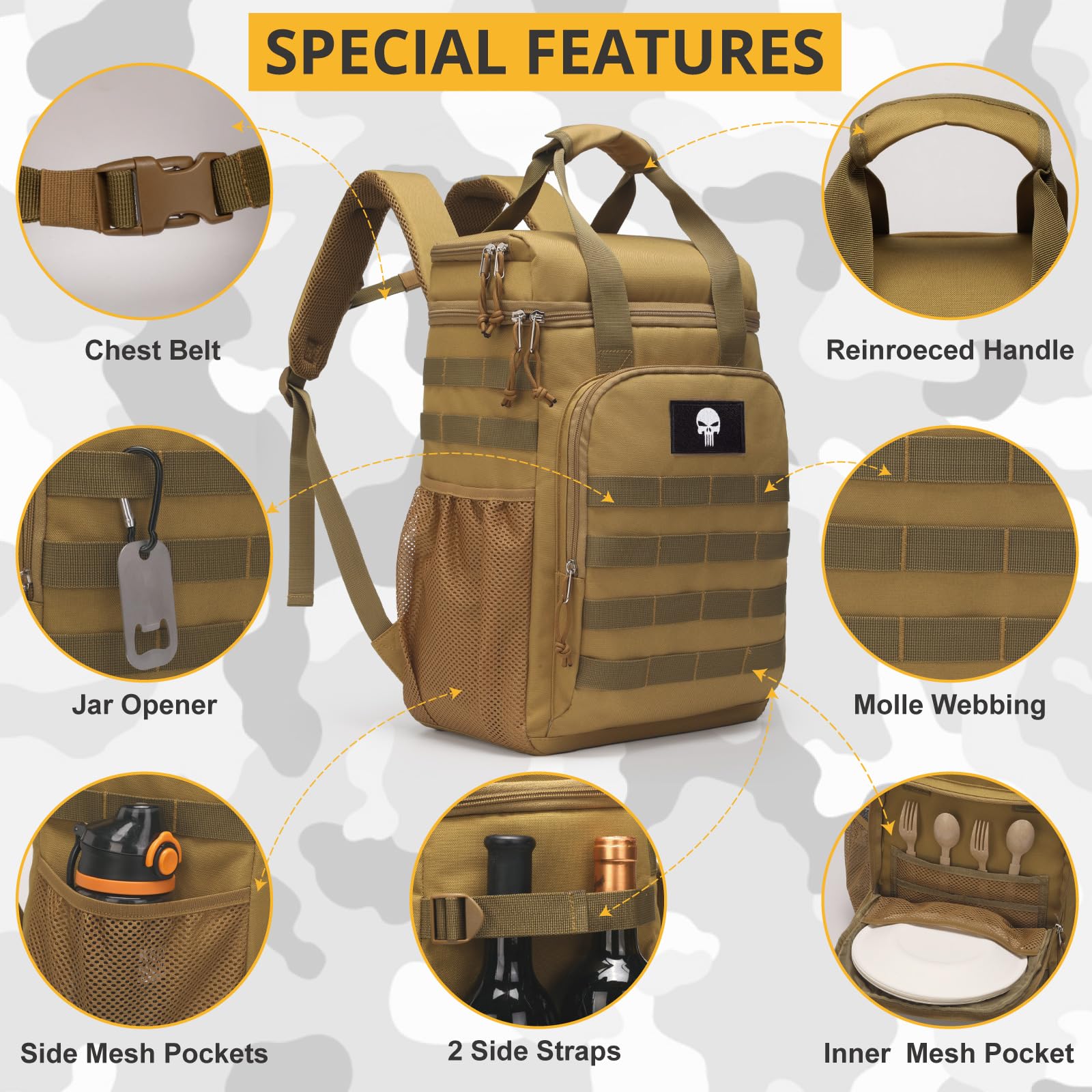 Sac à Dos glacière Tactique, Sac Repas Isotherme pour Homme Adulte avec poignée – Sac à Dos Souple, imperméable et étanche.