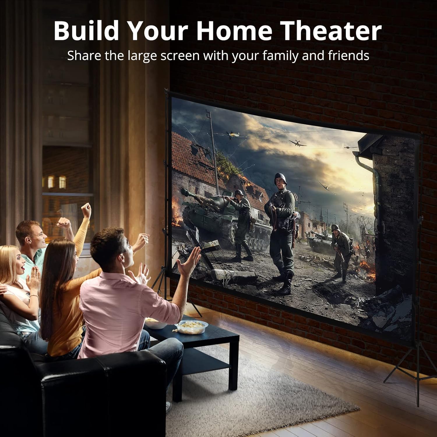 Projector Screen with Stand, 100 inch Portable Projection Screen, 16:9 4K HD Rear & Front Projections Movies Screen with Carry Bag, for Indoor Outdoor Home Theater Backyard Camping