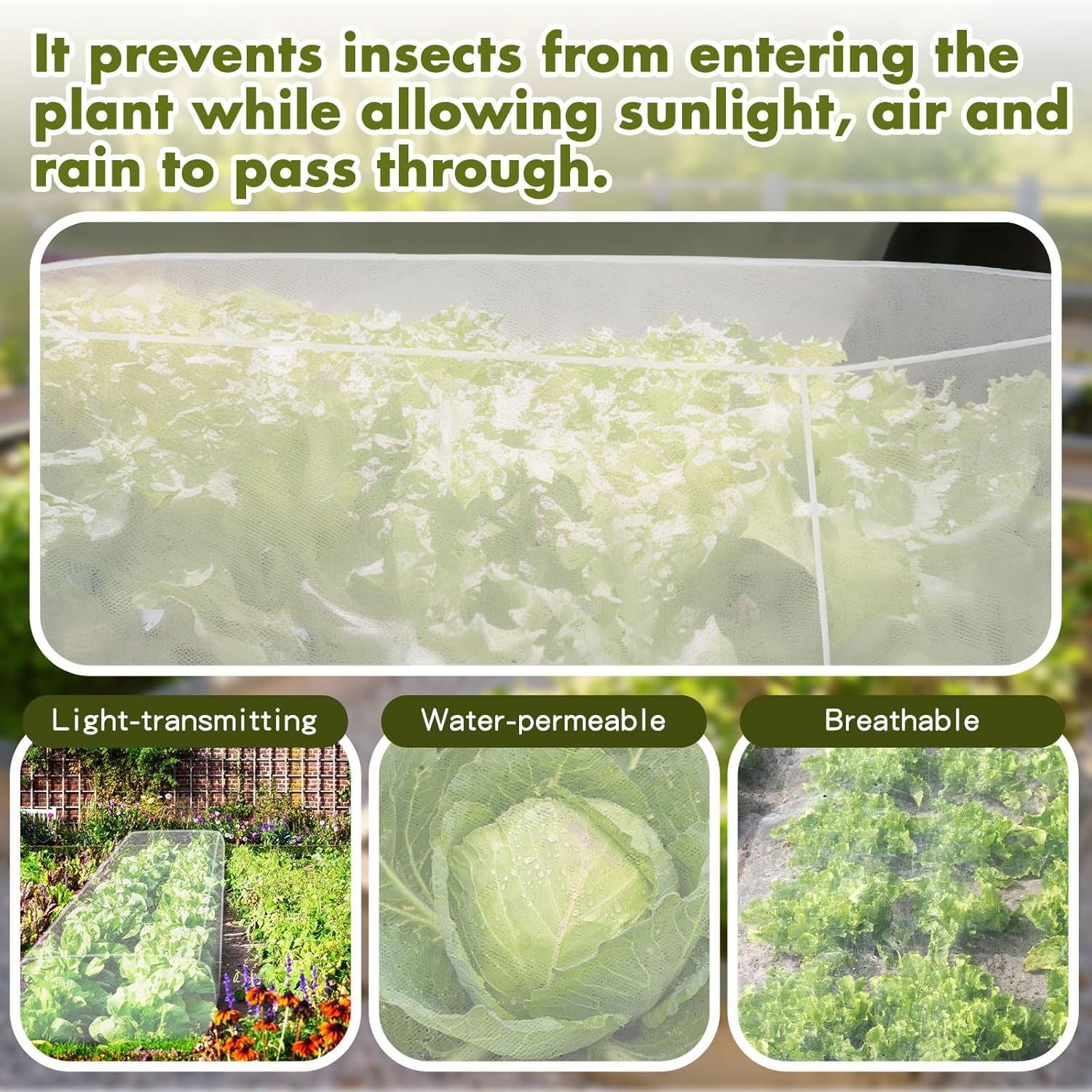 Woanger 3 Pack 25.6' Heightening Garden Netting for Raised Beds Plant Covers for Garden Protection Fine Mesh Bird Netting with Drawstring for Protection Seedlings Vegetable Plants(77" X 41" X 26")