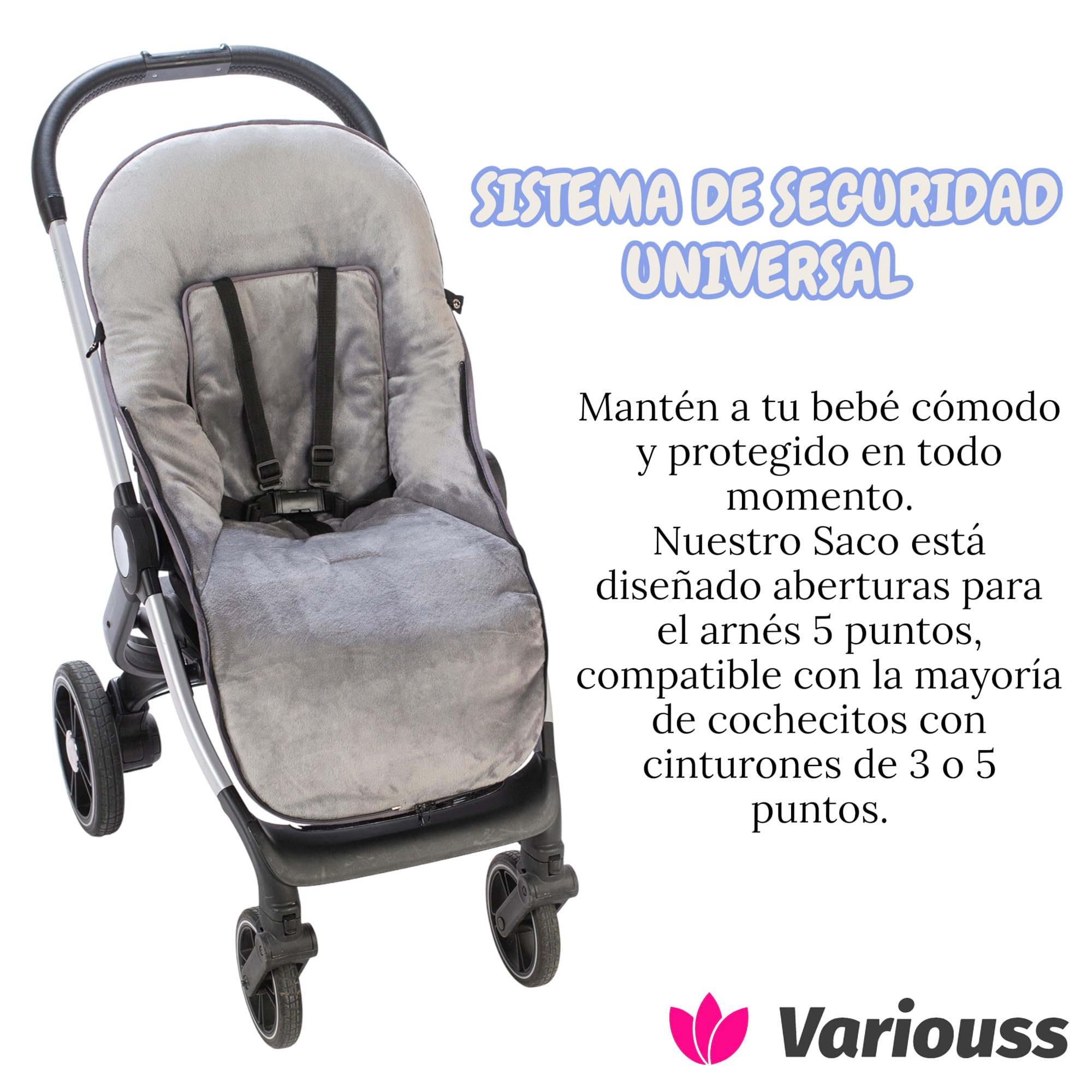Variouss Saco Silla Paseo Universal Invierno Impermeable – Saco Cochecito Bebé con Cremallera Lateral y Forro Cálido de Coralina, Desmontable y Ajustable, con Estampado de Animalitos (Verde)