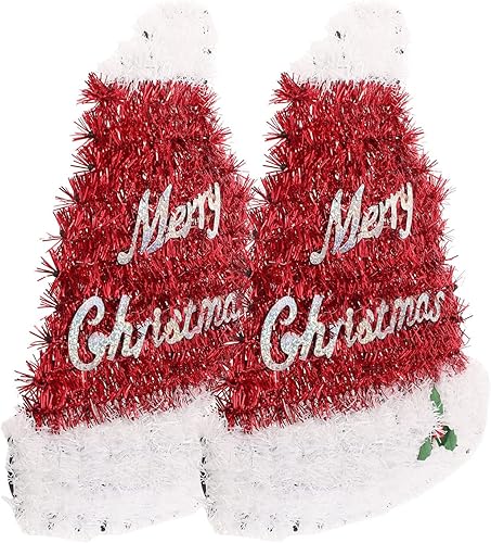 NOLITOY Sombrero de Papá Noel de Navidad con texto en inglés «Merry Christmas», decoración para colgar en la pared, decoración para ventana, árbol