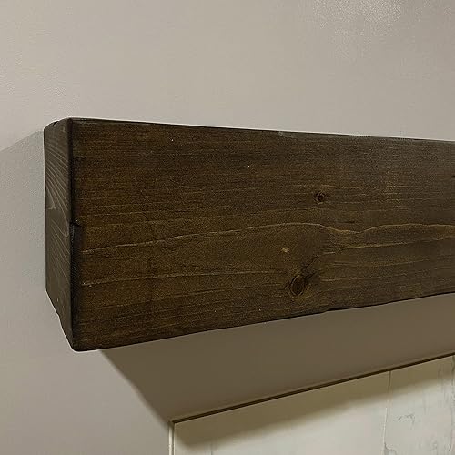 Miniatura 6 de Chimenea de chimenea, rústico, estante, manto flotante, madera real, viga, URBANDI (marrón oscuro, 60 pulgadas de largo x 6 pulgadas de alto x 8