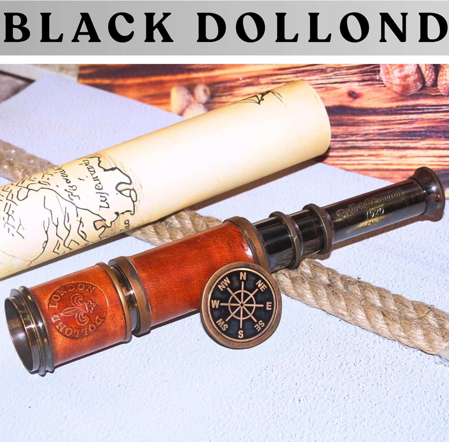 Vintage Black Dollond Brass Telescope 16" – Handheld Pirate Spyglass with Premium Wooden Box – Nautical Collectible & Decorative Gift by Artisan