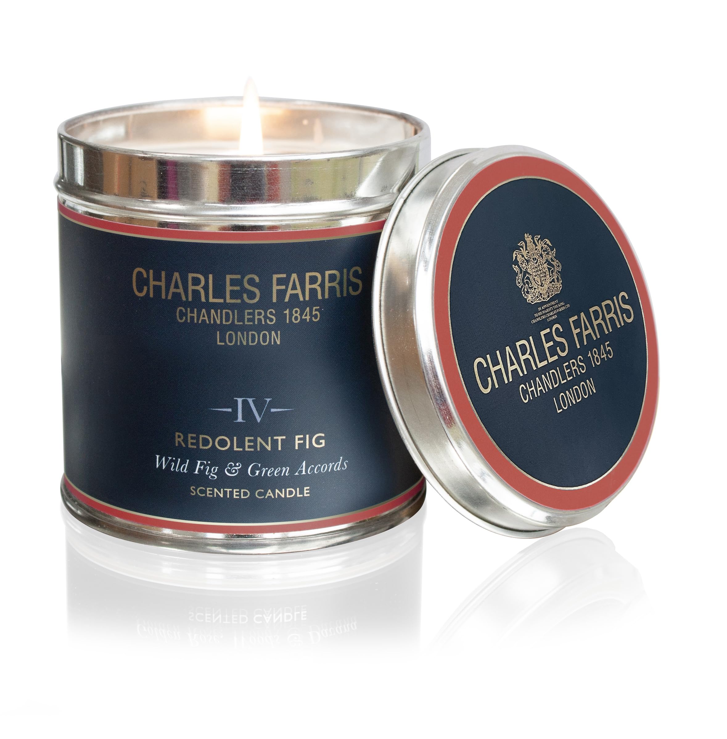 Charles Farris White Redolent Fig Signature Luxury Scented Tin Candle - Wild Fig & Green Accords - Hand-Poured In England - 40 Hours+ Burn Time
