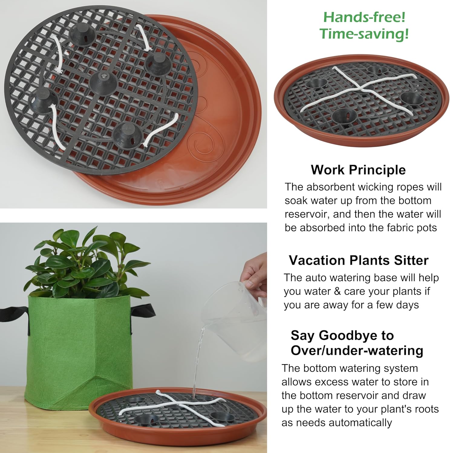 8 Pack 13 inch Self Watering Base for Fabric Grow Bag, Self-watering Plastic Elevated Plant Saucer Stand, Automatic Watering Tray for Non-woven Planter Flower Pot Growth Tent Greenhouse Indoor Outdoor