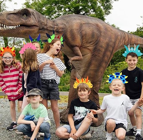 Miniatura 8 de Paquete de 12 diademas de dinosaurio, sombreros de dragón, recuerdos de fiesta, suministros de decoraciones de cumpleaños, accesorios para disfraz
