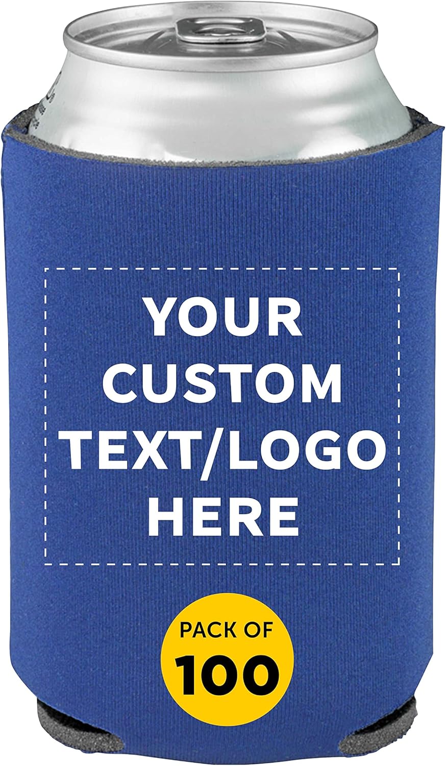 DISCOUNT PROMOS Custom Collapsible Beer Can Coolers 4mm Set of 100, Personalized Bulk Pack - Great for Beer, Soda, Other Beverages - Royal Blue