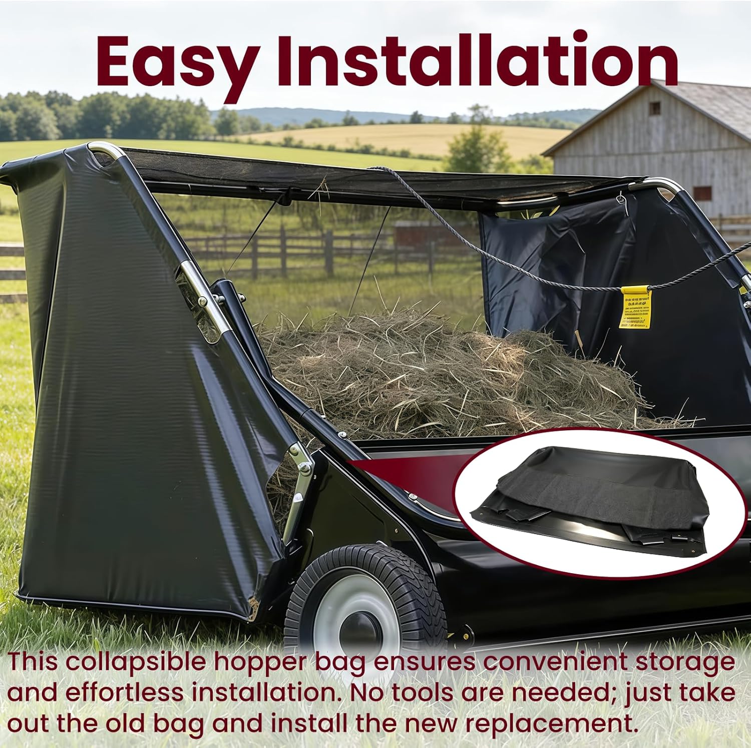 ETZ 42904 Lawn Sweeper Hopper Bag Replacement for Agri-Fab Lawn Sweeper Tow Behind, Fits 44 Inch Sweepers 45-0492 45-0456 45-04921 45-0523-DR, Leaf and Grass Sweeper Bag
