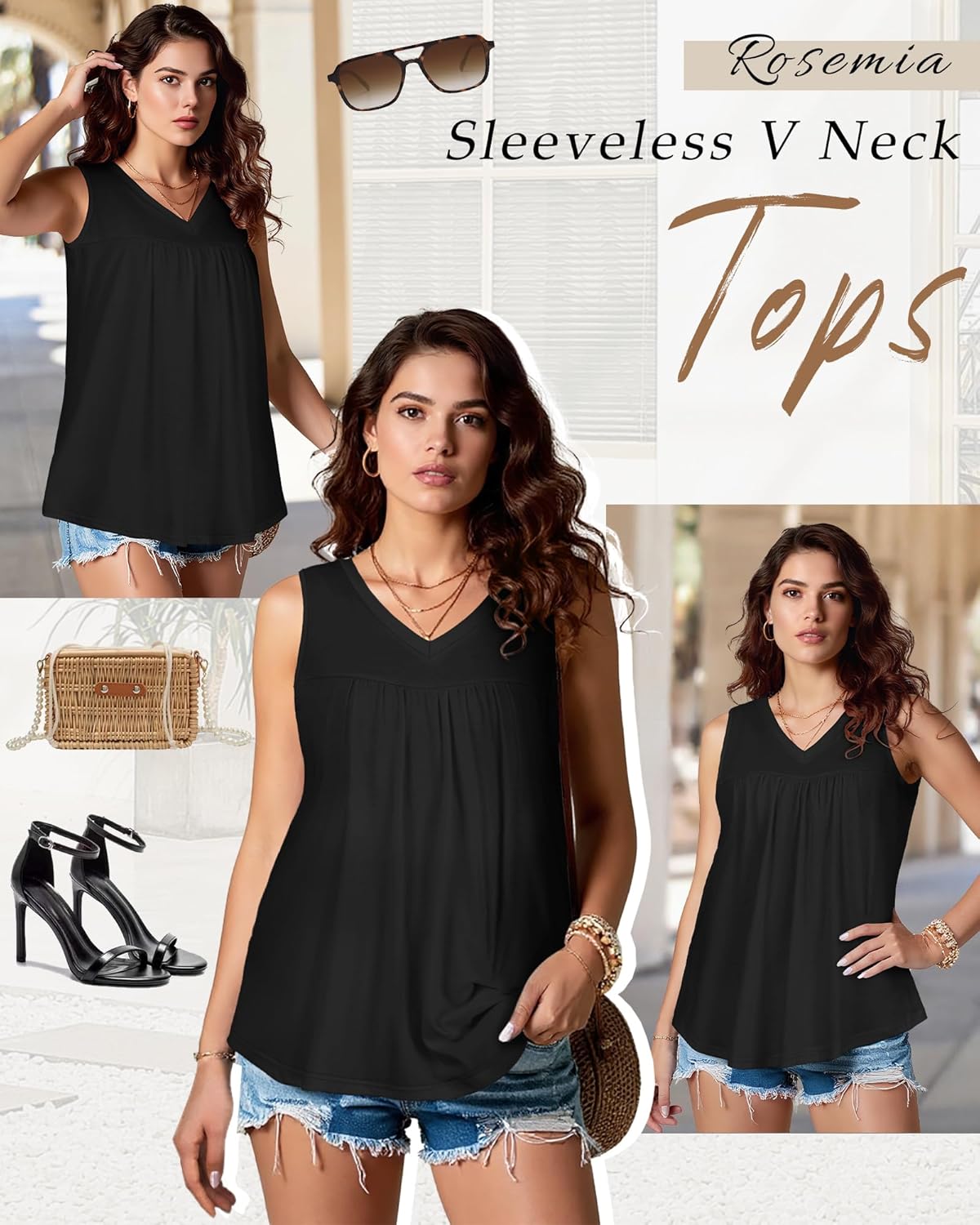 Womens Tank Tops Sleeveless Summer V Neck T Shirts Casual Loose Fit Tunic Blouses - Image 4