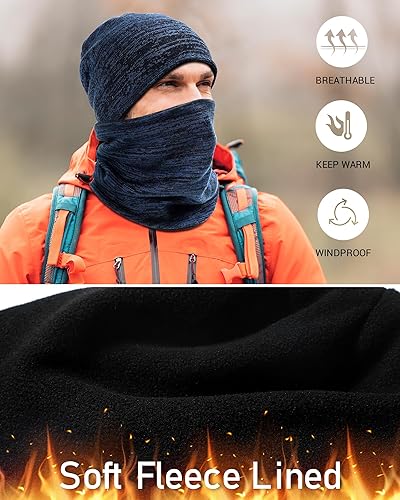 Miniatura 4 de Gorro de invierno con gorro infinito, bufanda de punto cálido y grueso forro polar con forro polar para esquí y calavera, polaina para hombres y