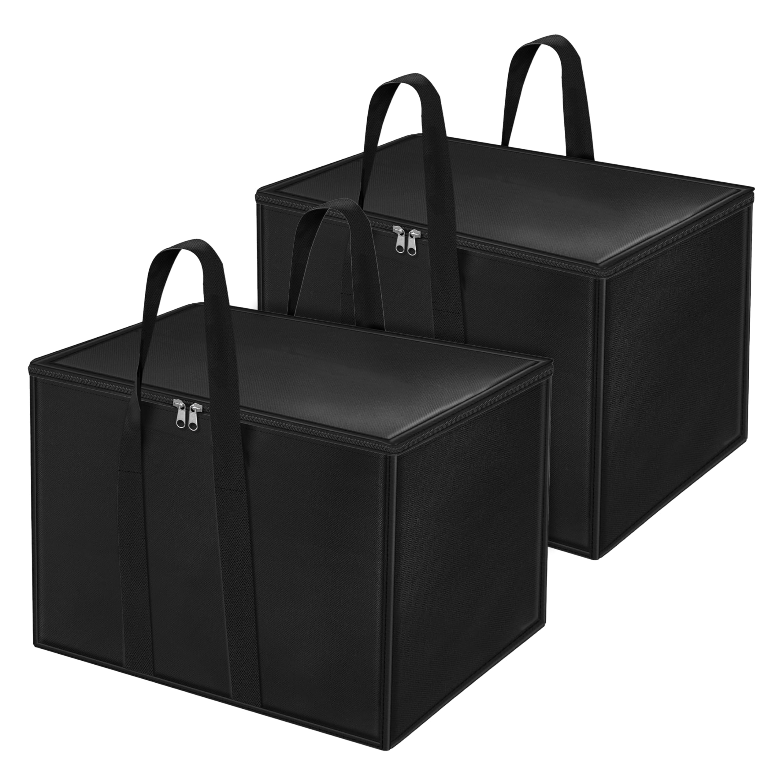 Storite 2 Pack Heavy Duty Nylon 70 L Multi-Purpose Moisture Proof Large Storage Bag for Toys/Stationery/Blankets/Clothes/Moving Bags With Strong Handles Rectangular (Black, 55.8x34x36.8cm)