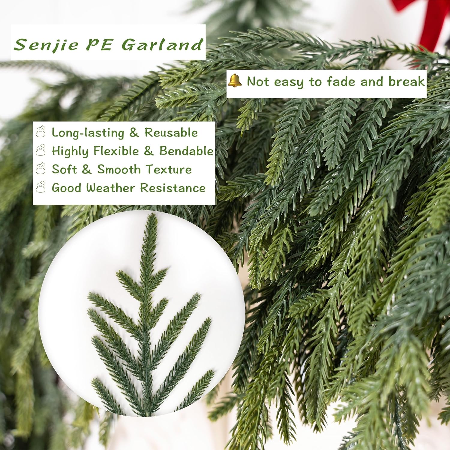 Extra Full 9FT Christmas Norfolk Pine Garland Real Touch for Mantle Decor