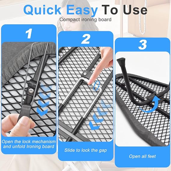 Table Top Ironing Boards Foldable with Iron Rest, Small Compact Ironing Board, Ironing Board with Anti-Slip Feet, Iron Table for Home & Dormitory, Travel, Extra Thick Cover, Wall Mounted