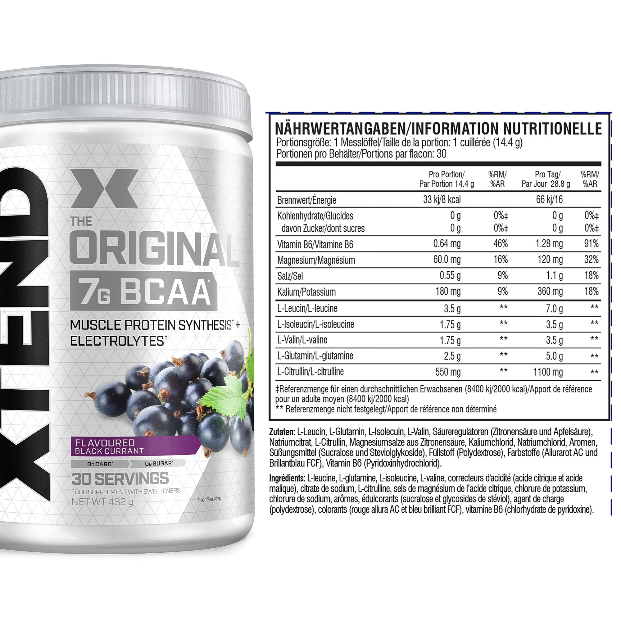 XTEND Original - BCAA-Pulver - Schwarze Johannisbeere | Ergänzungsmittel mit verzweigtkettigen Aminosäuren | 7 g BCAA + Elektrolyte für Regeneration & Hydration | 30 Portionen