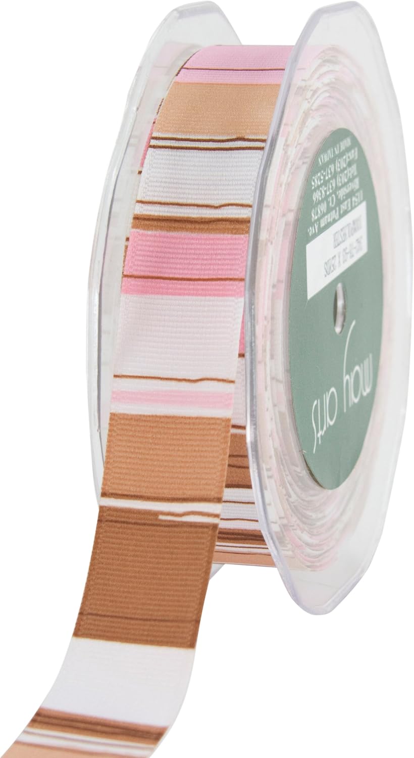 May Arts 7/8-Inch Wide Ribbon, Blue and Green Grosgrain Stripe