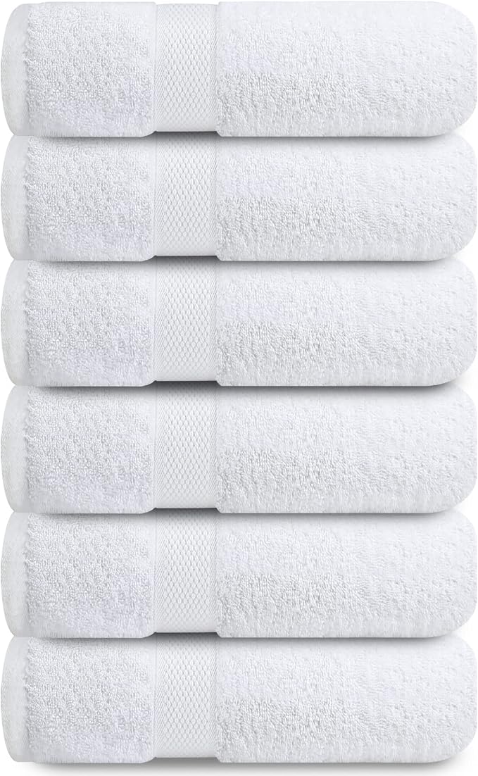 Infinitee Xclusives Luxury 100% Ring-Spun Cotton White Bath Towels Set of 4 (27x54 inches) – Soft, Absorbent & Quick-Drying Towels for Bathroom, Gym, Spa & Hotel Use (Brilliant White, Bath Towels)