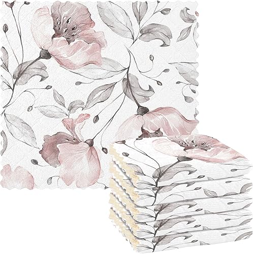 Miniatura 1 de FRODOTGV Toallas decorativas suaves y contemporáneas de flores rosas para secar platos, absorbentes, paquete de 6 toallas absorbentes de microfibra